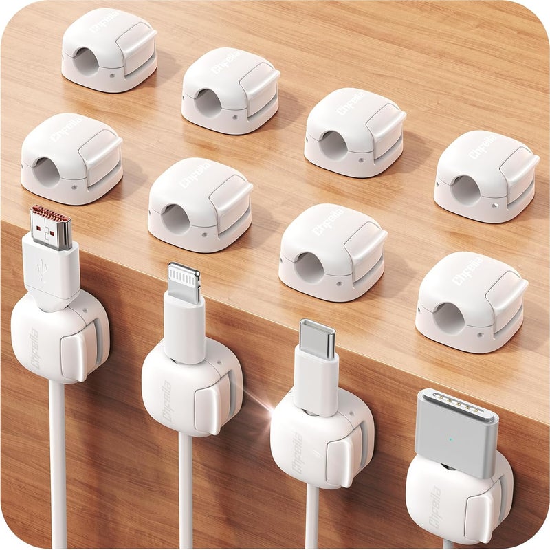 Chfeila 12Pack Cord Organizer, Compact Dual Spring & Clasp Lock Cable Management Clips, Adhesive Phone Charger Keeper, Wire Holder for Nightstand/Car, Home Office Desk Accessories Decor Essentials - Image 1